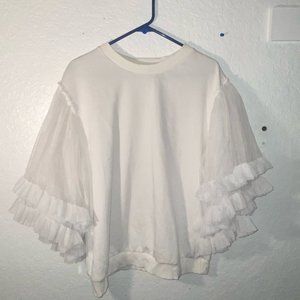 CQ By CQ White Tulle Sleeve Top